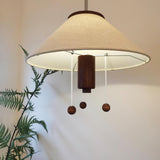 Modern Octopus Organic Shaped Pendant Light with Wood Accents and Fabric Shade