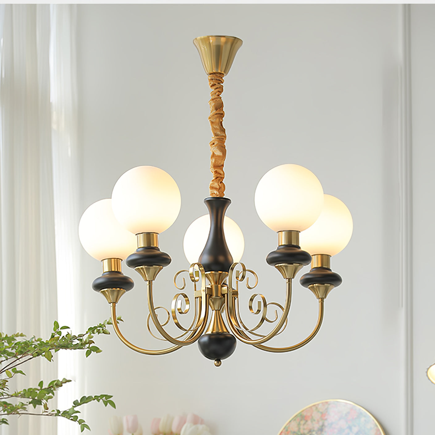 Modern Onyx Glass Pendant Light Metal Chandelier for Dining Room Living Space