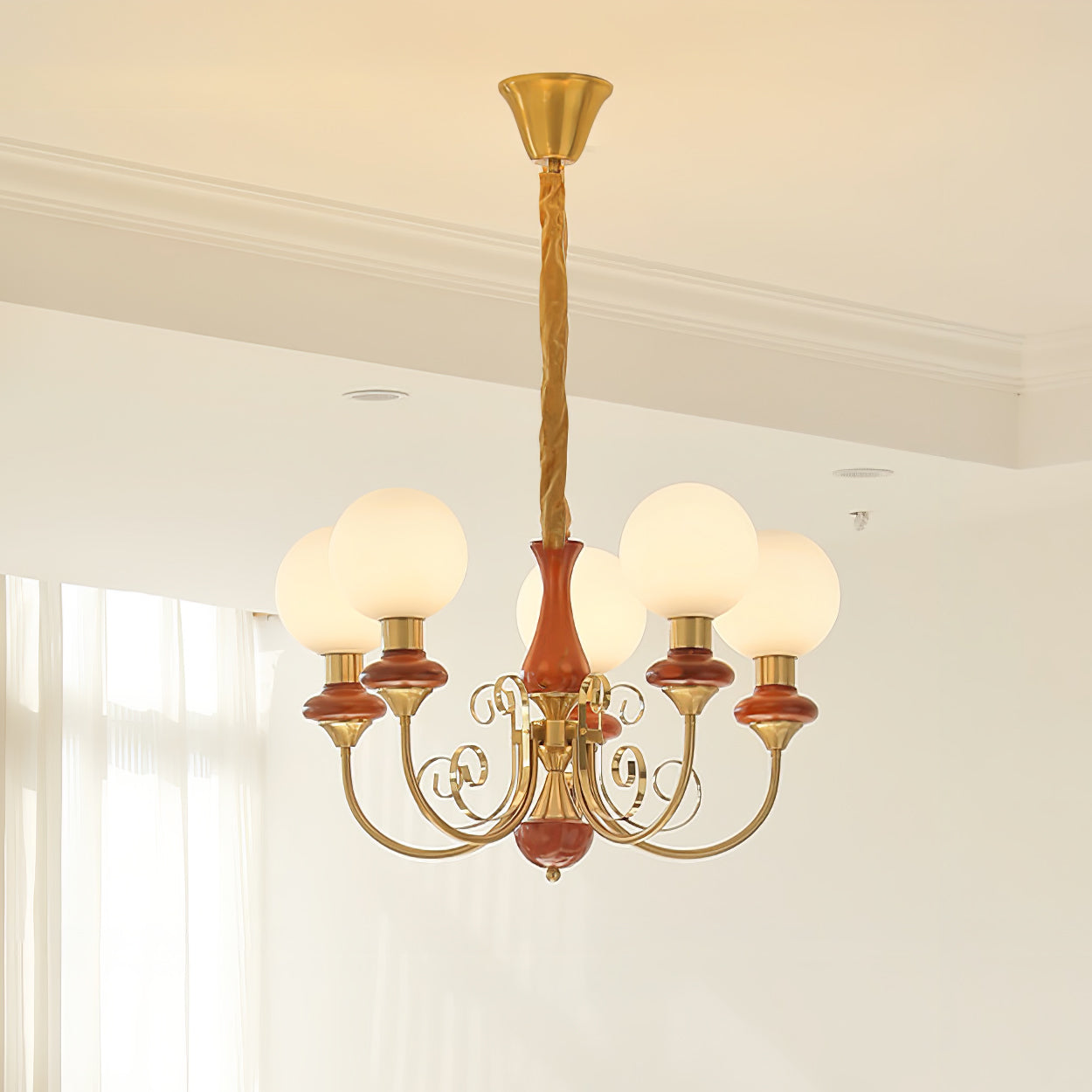 Modern Onyx Glass Pendant Light Metal Chandelier for Dining Room Living Space
