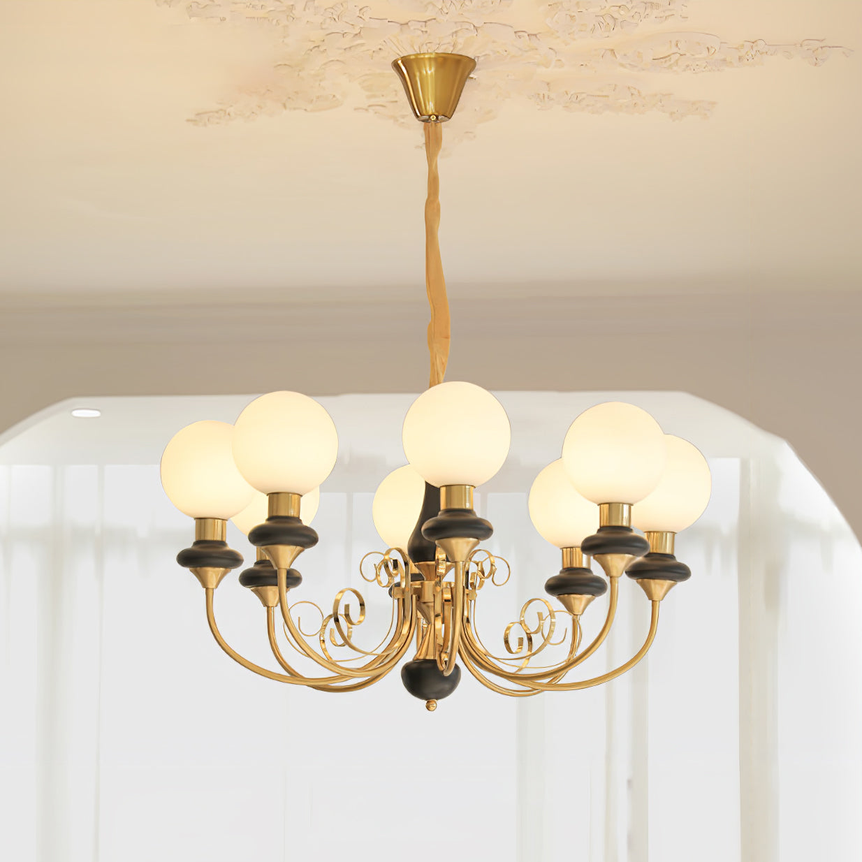 Modern Onyx Glass Pendant Light Metal Chandelier for Dining Room Living Space