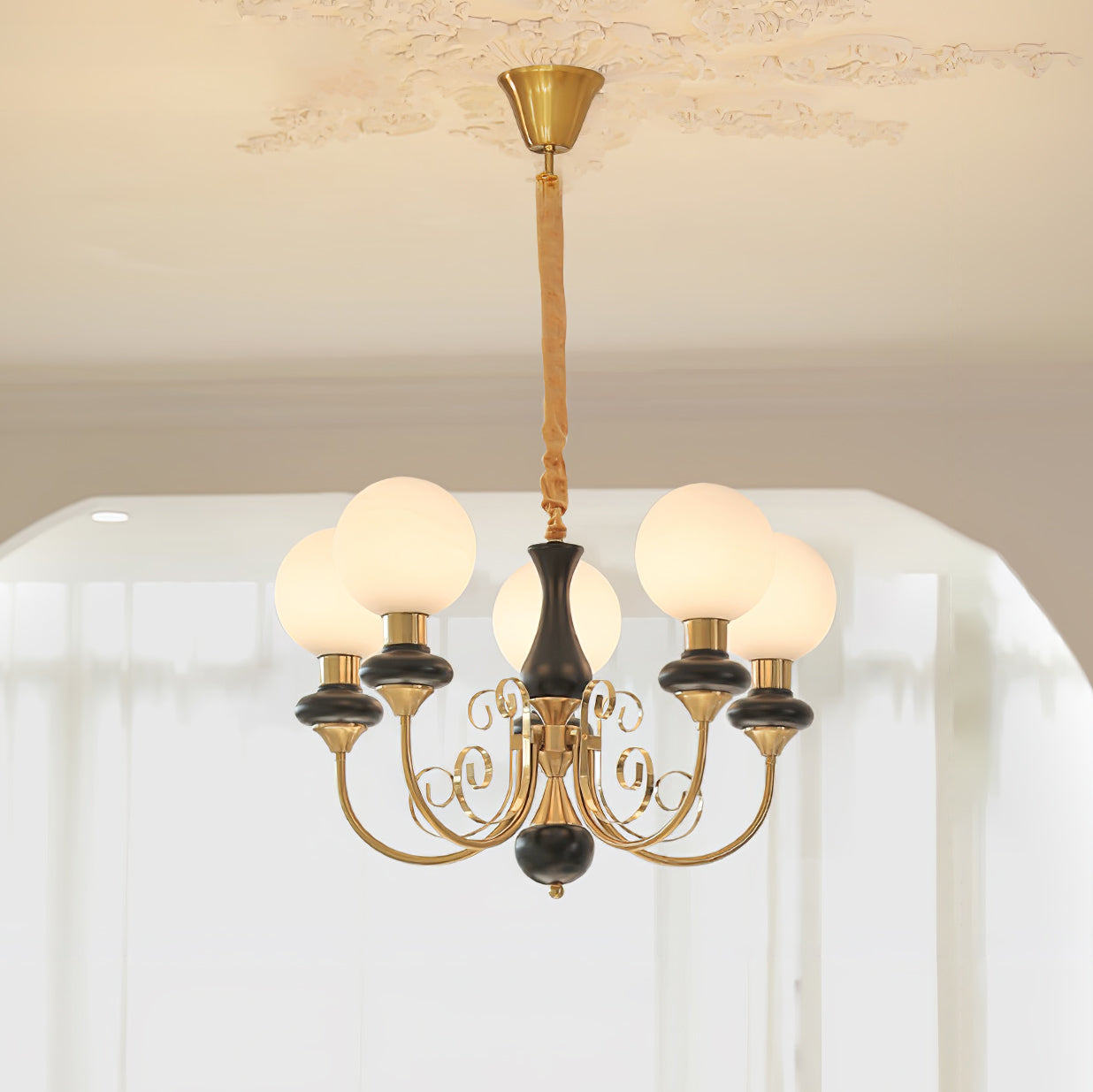 Modern Onyx Glass Pendant Light Metal Chandelier for Dining Room Living Space