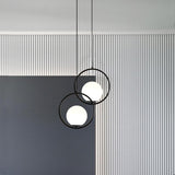 Modern Opal Glass Globe Pendant Light with Metal Ring Frame for Living Room and Bedroom