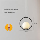 Modern Opal Glass Globe Pendant Light with Metal Ring Frame for Living Room and Bedroom