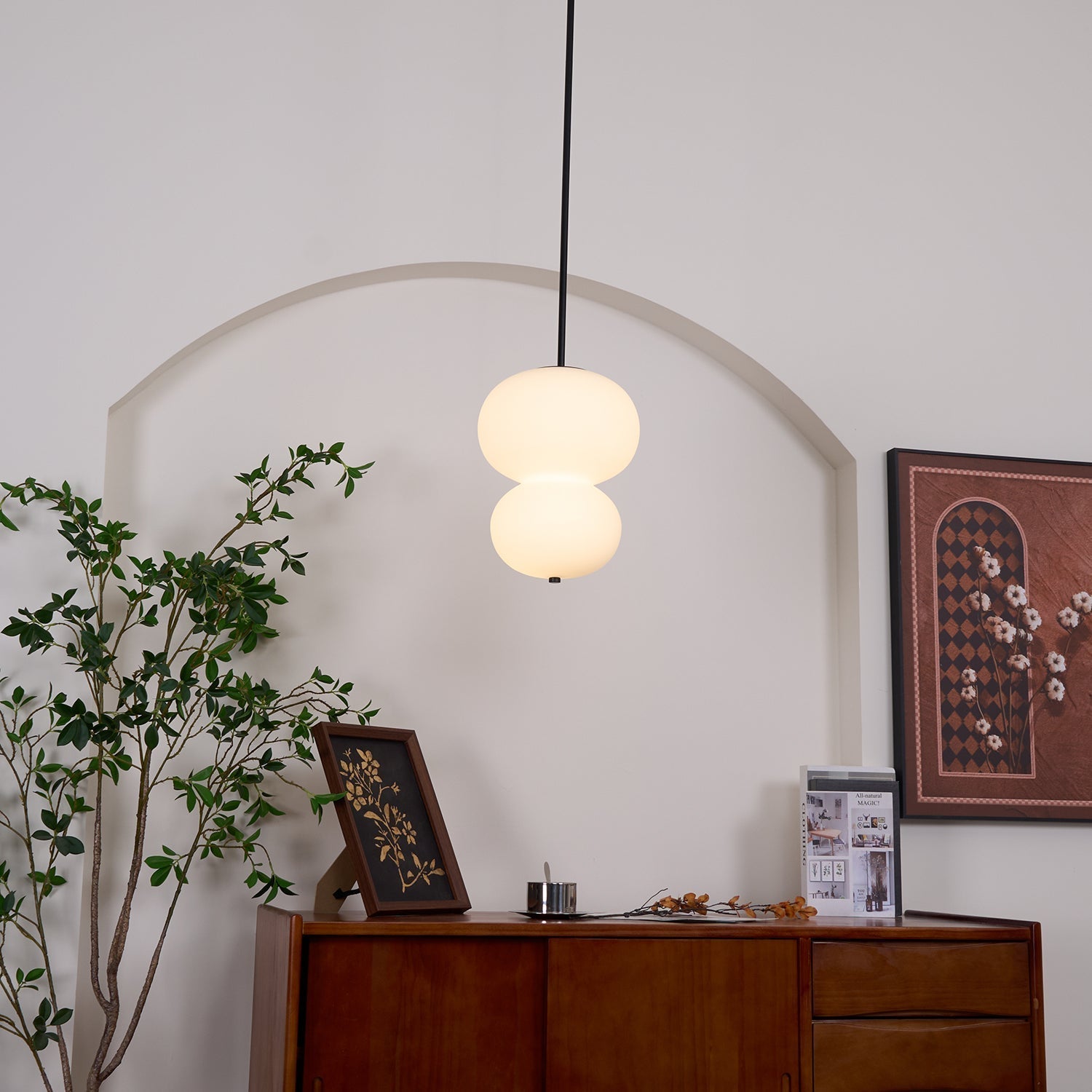 Modern Opal Glass Gourd Hanging LED Pendant Lamp for Dining and Living Rooms