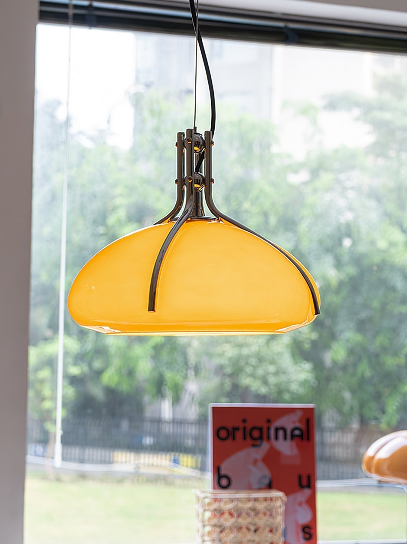 Modern Orange Plexiglass Quadrifoglio Pendant Light with Biomorphic Chrome Design