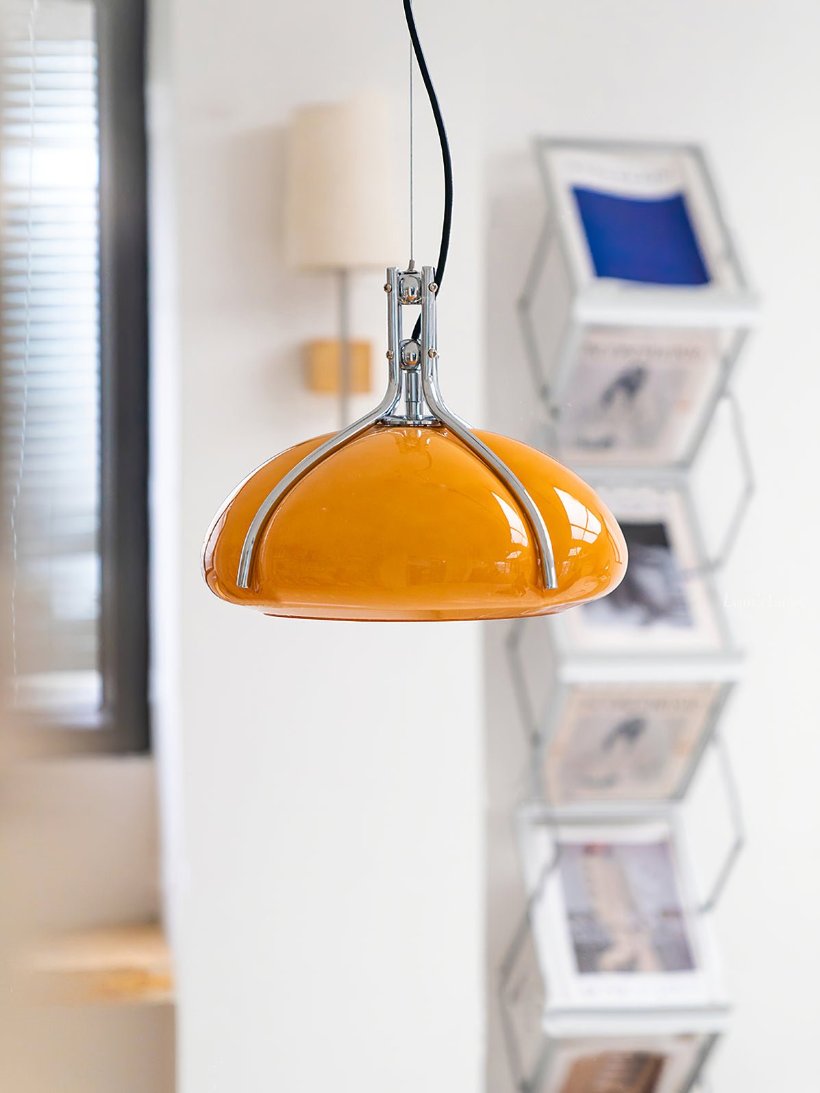 Modern Orange Plexiglass Quadrifoglio Pendant Light with Biomorphic Chrome Design