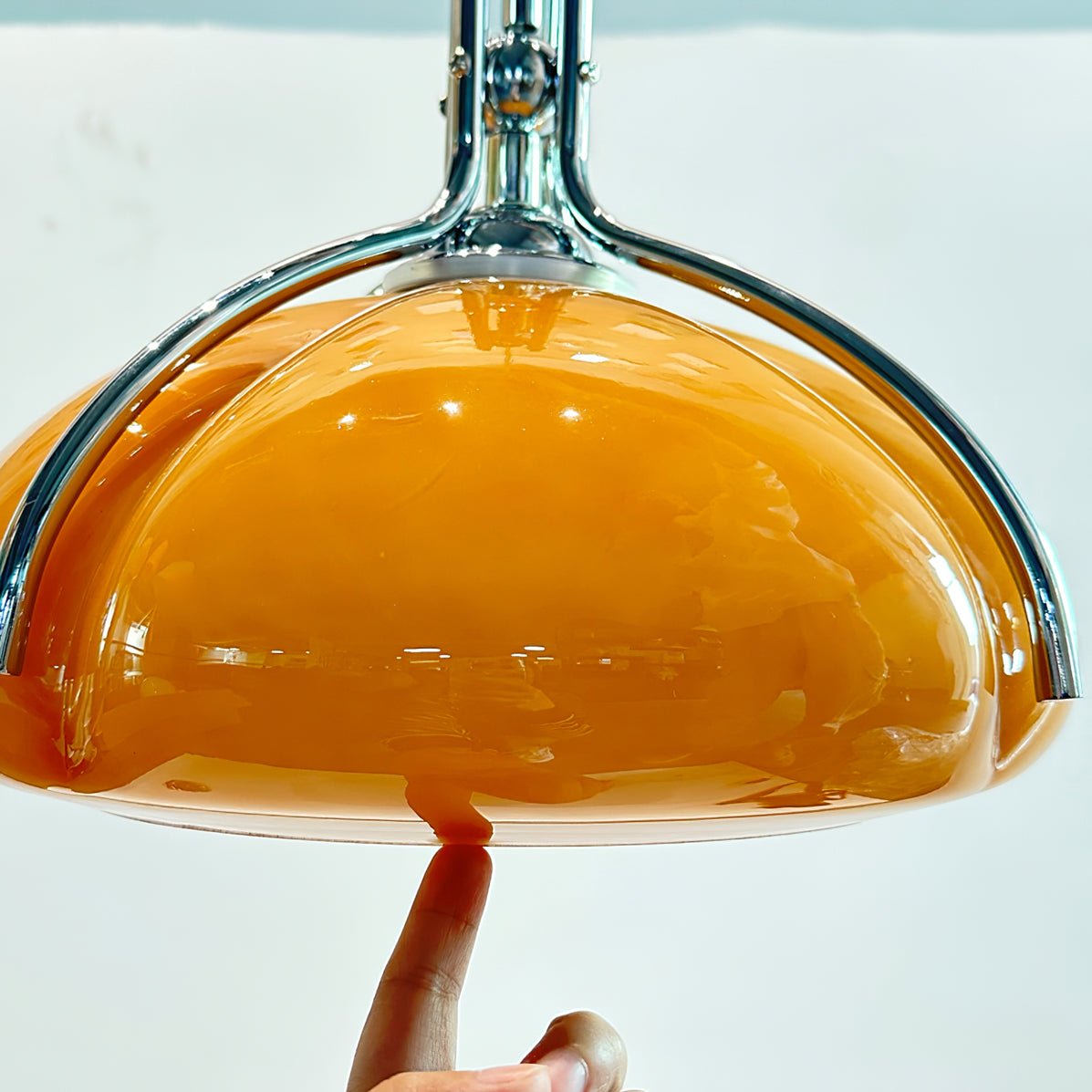 Modern Orange Plexiglass Quadrifoglio Pendant Light with Biomorphic Chrome Design