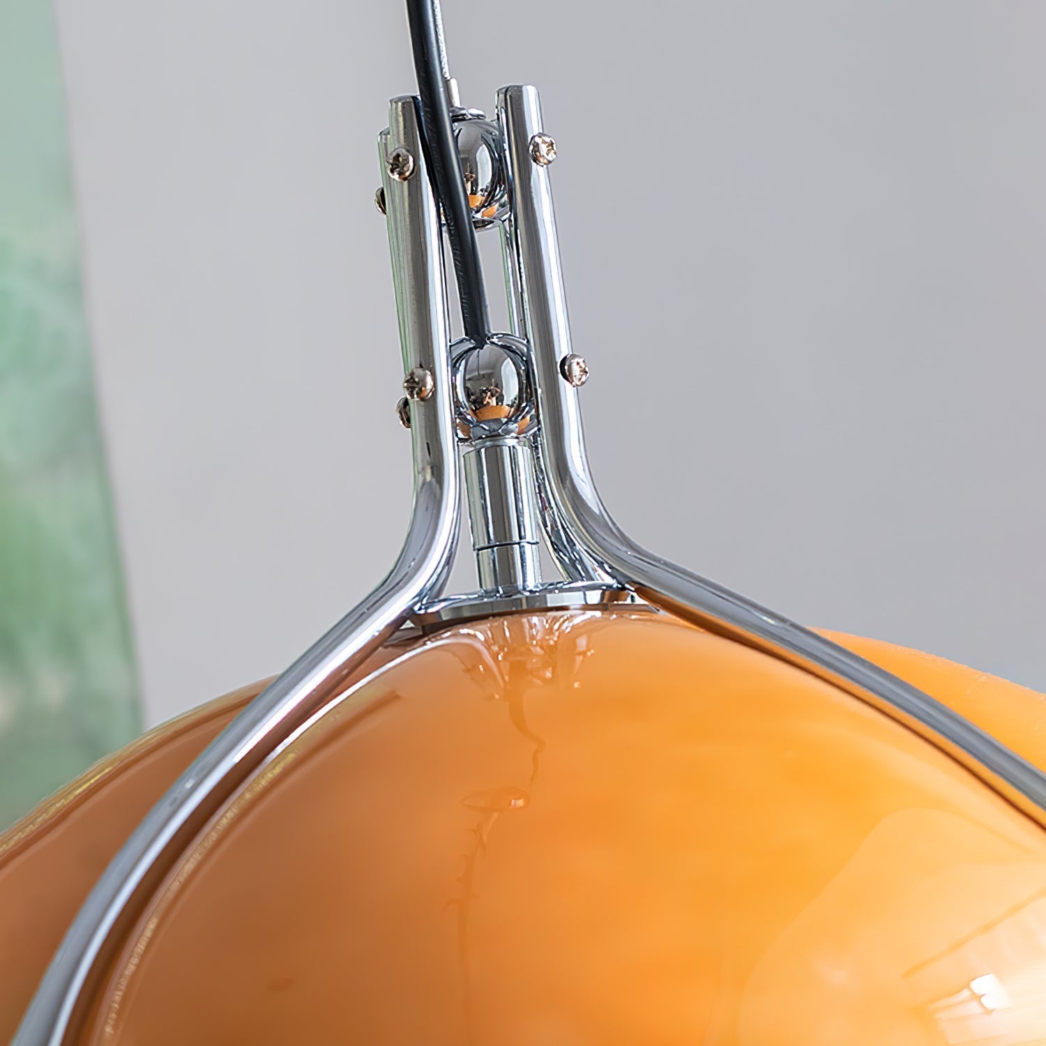 Modern Orange Plexiglass Quadrifoglio Pendant Light with Biomorphic Chrome Design