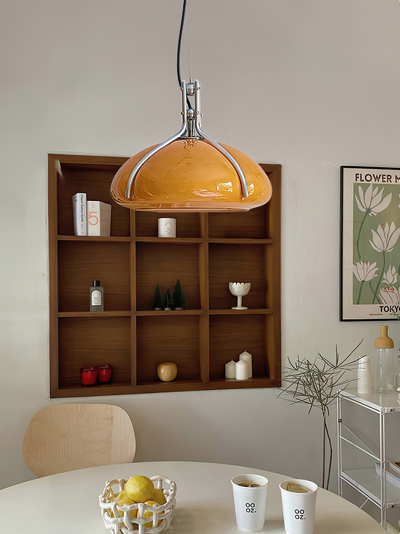 Modern Orange Plexiglass Quadrifoglio Pendant Light with Biomorphic Chrome Design