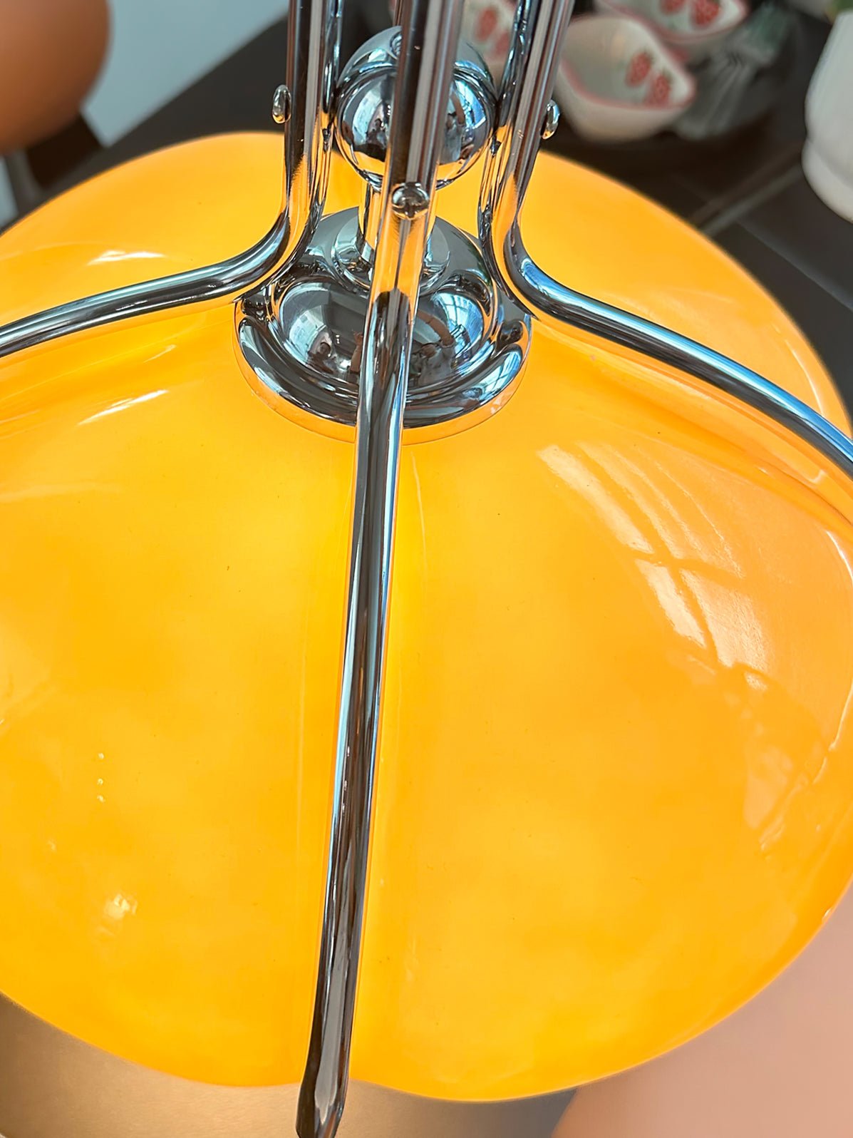 Modern Orange Plexiglass Quadrifoglio Pendant Light with Biomorphic Chrome Design