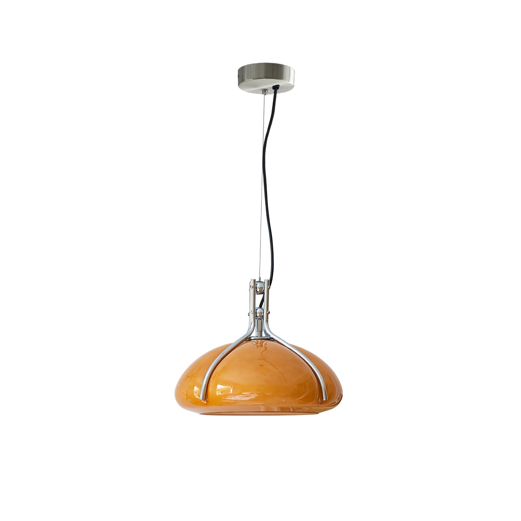 Modern Orange Plexiglass Quadrifoglio Pendant Light with Biomorphic Chrome Design