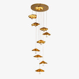 Modern Organic Brass Lotus Leaf LED Chandelier Hanging Ceiling Light Fixture