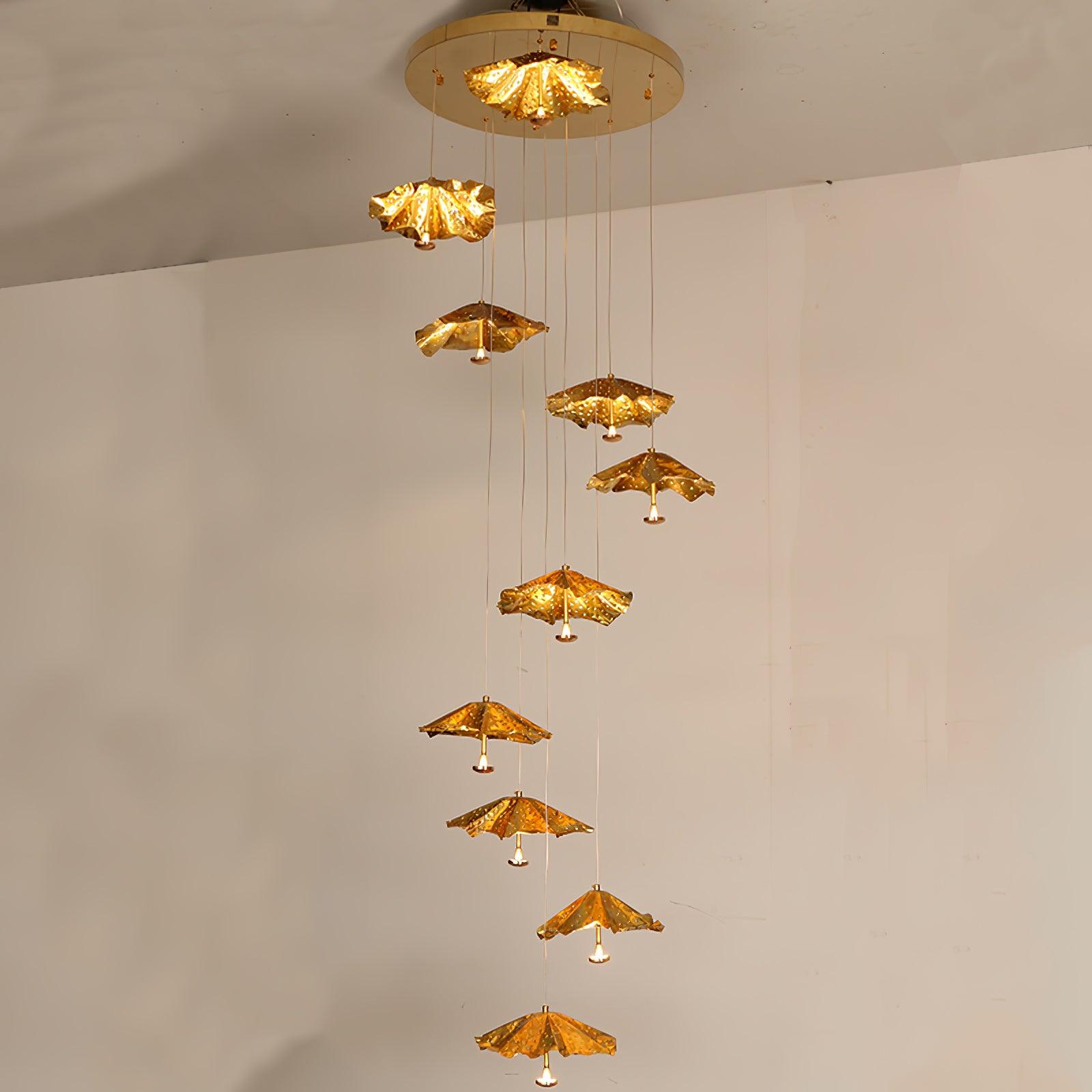 Modern Organic Brass Lotus Leaf LED Chandelier Hanging Ceiling Light Fixture