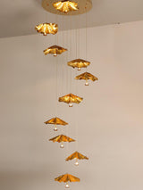 Modern Organic Brass Lotus Leaf LED Chandelier Hanging Ceiling Light Fixture