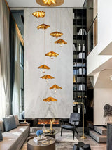 Modern Organic Brass Lotus Leaf LED Chandelier Hanging Ceiling Light Fixture