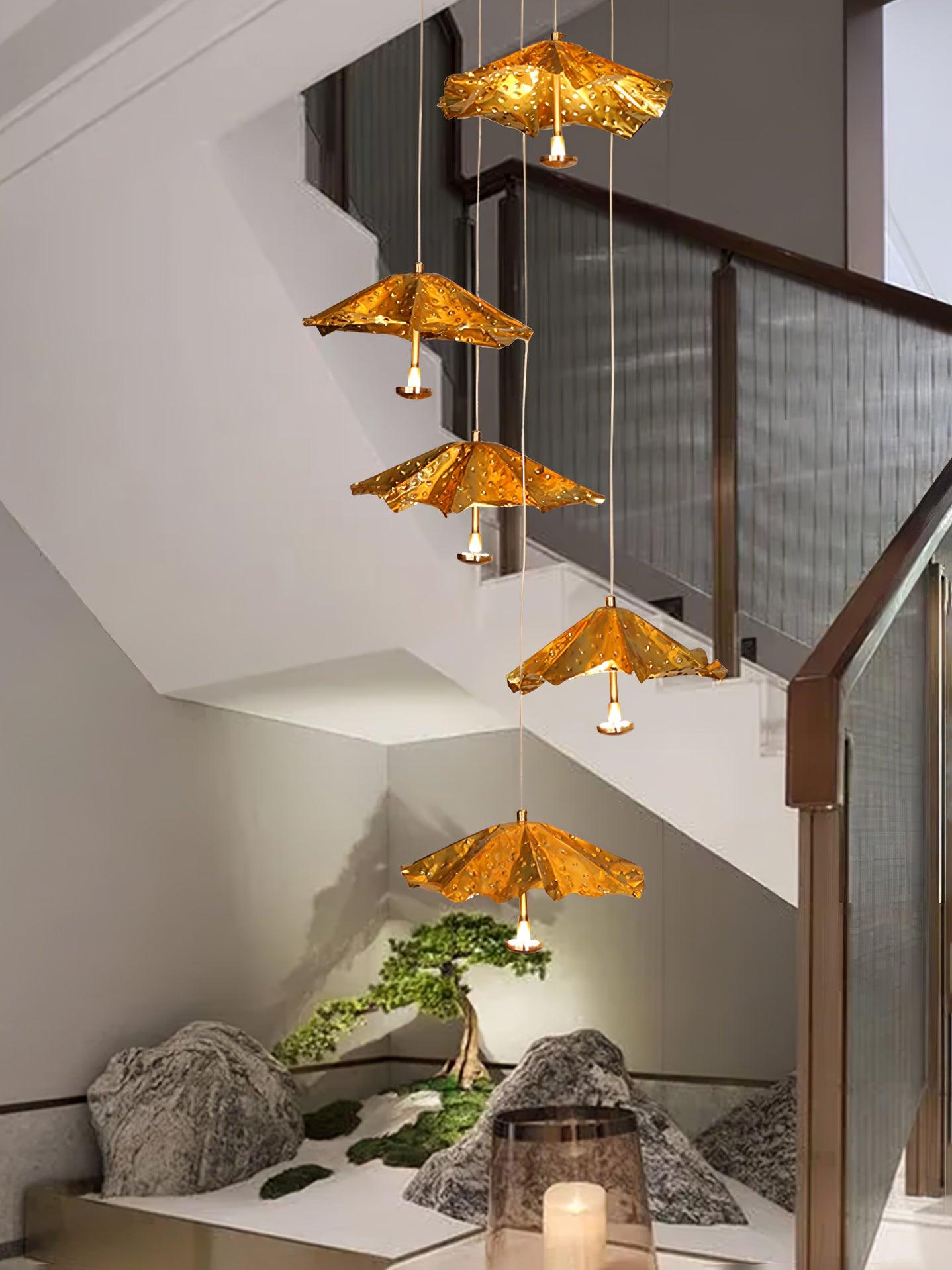 Modern Organic Brass Lotus Leaf LED Chandelier Hanging Ceiling Light Fixture
