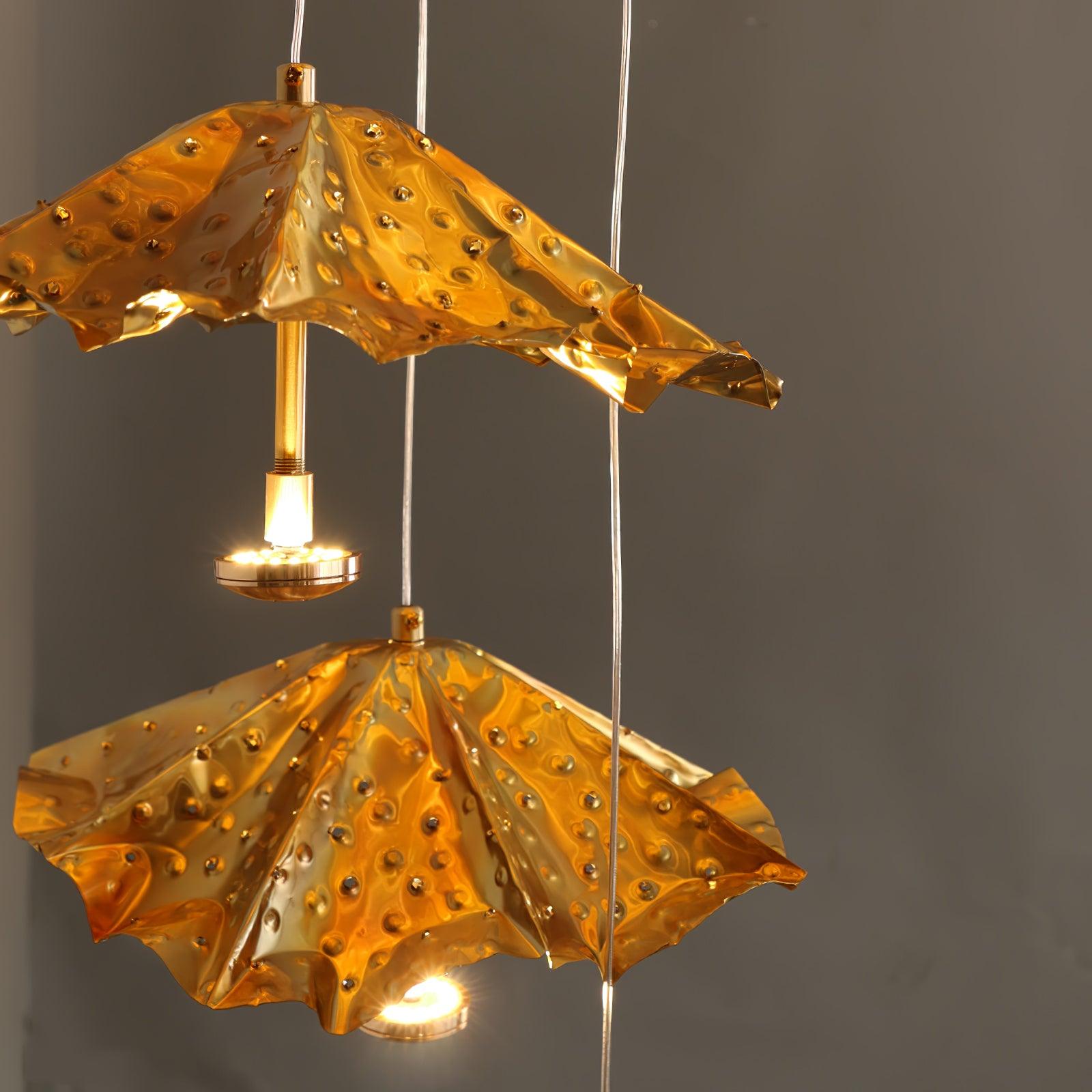 Modern Organic Brass Lotus Leaf LED Chandelier Hanging Ceiling Light Fixture