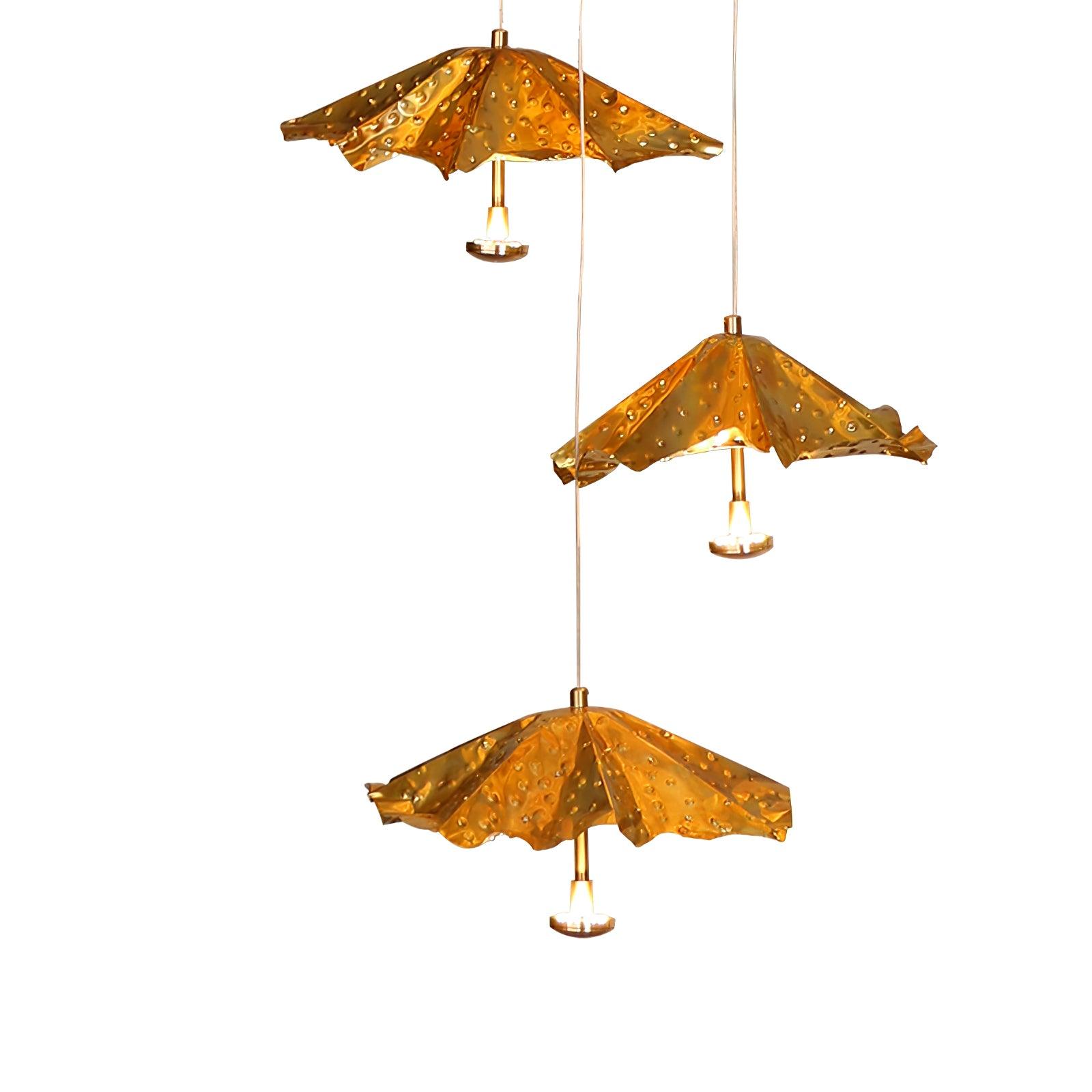 Modern Organic Brass Lotus Leaf LED Chandelier Hanging Ceiling Light Fixture
