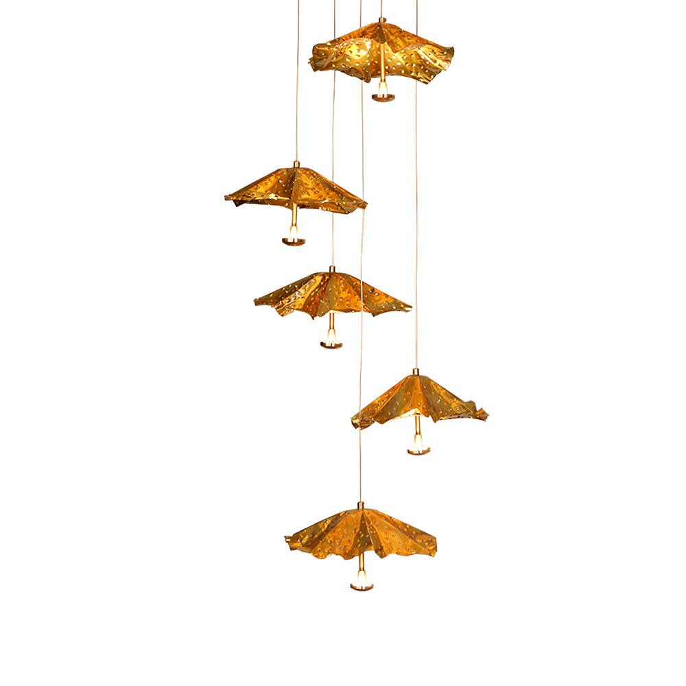 Modern Organic Brass Lotus Leaf LED Chandelier Hanging Ceiling Light Fixture