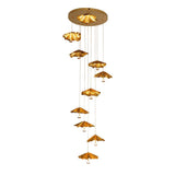 Modern Organic Brass Lotus Leaf LED Chandelier Hanging Ceiling Light Fixture