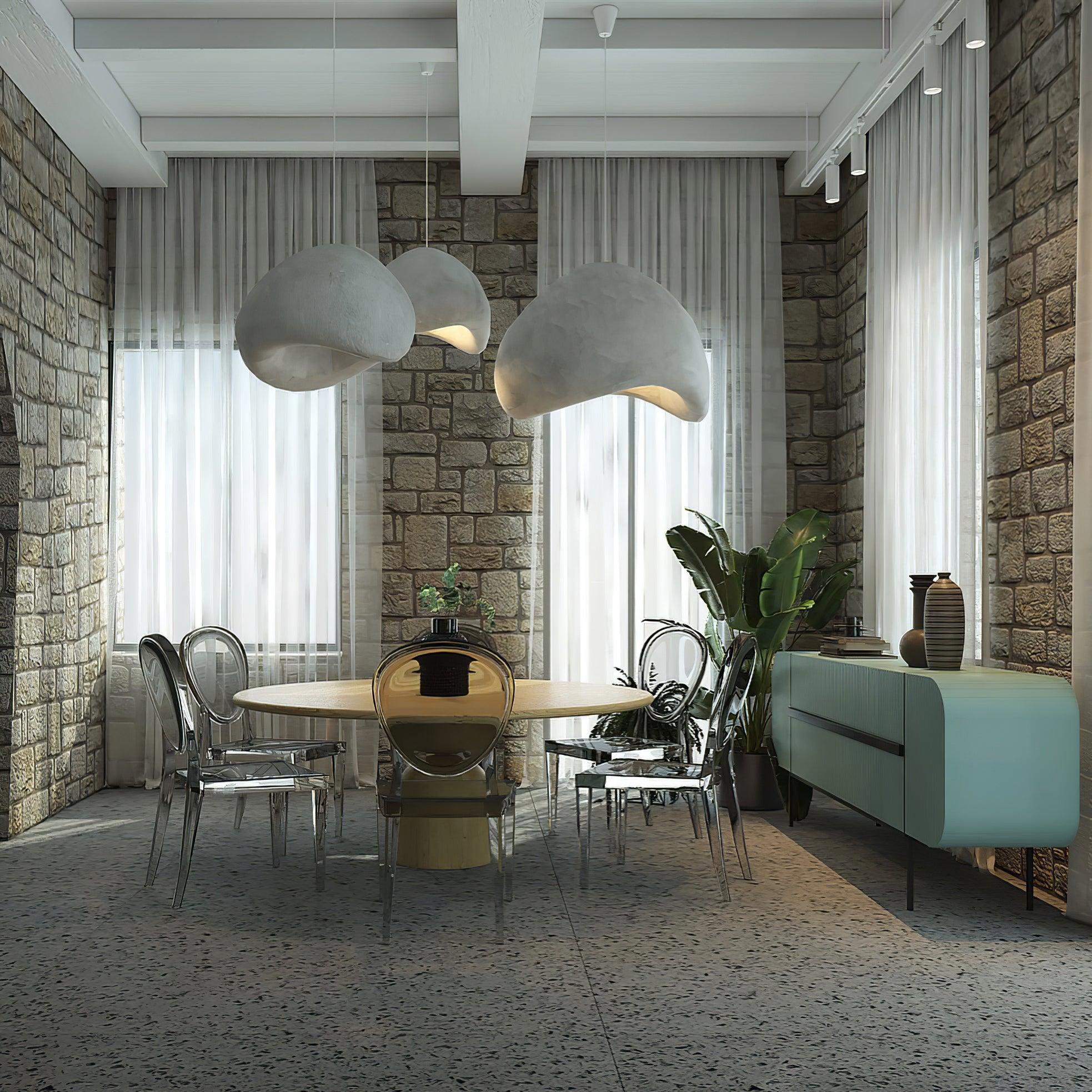Modern Organic Cloud Chandelier with Rough Texture HDPE Shades and Adjustable Cables