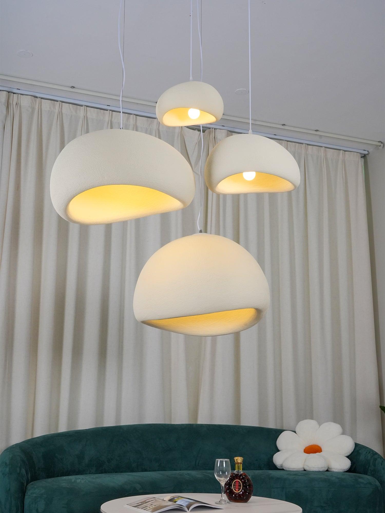 Modern Organic Cloud Chandelier with Rough Texture HDPE Shades and Adjustable Cables