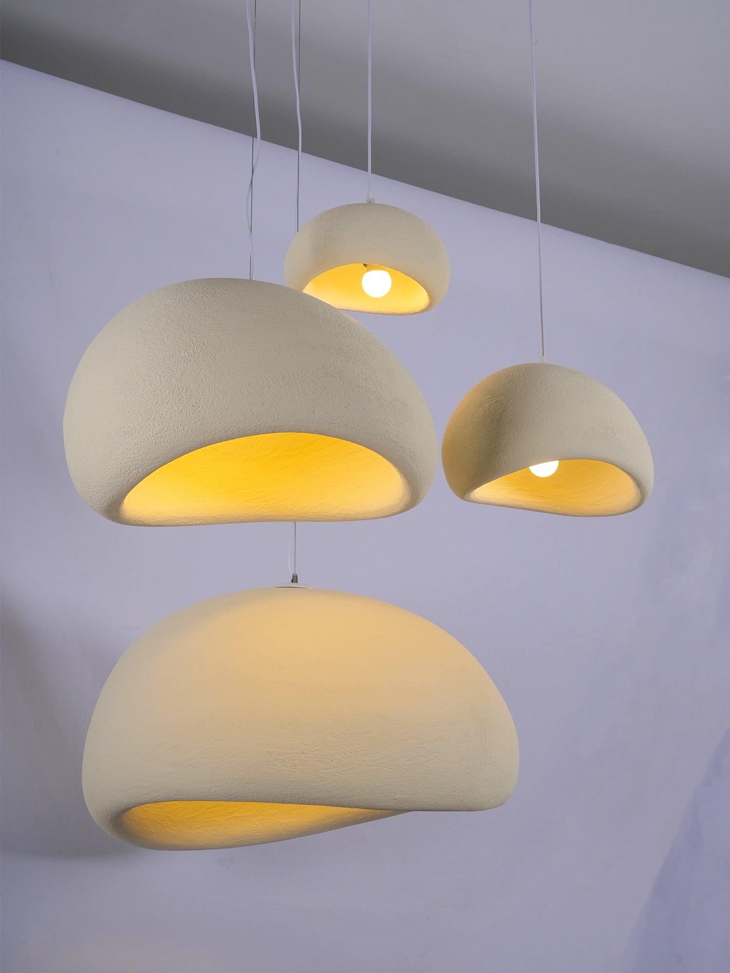 Modern Organic Cloud Chandelier with Rough Texture HDPE Shades and Adjustable Cables