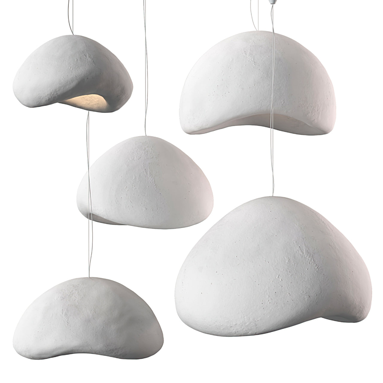 Modern Organic Cloud Chandelier with Rough Texture HDPE Shades and Adjustable Cables