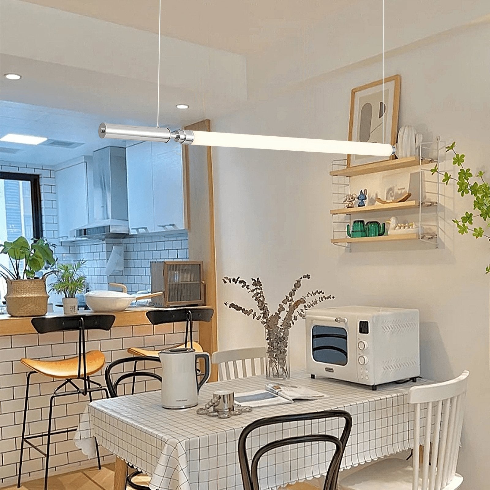Modern Organic Glass LED Pendant Light with White Shade and Nickel Finish