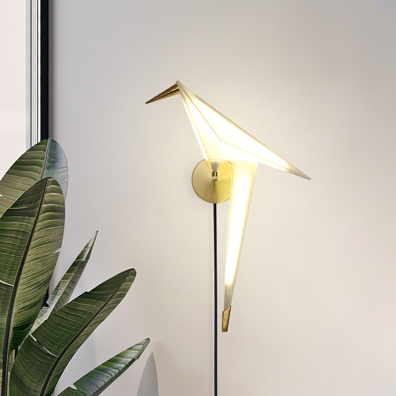 Modern Origami Bird Plug In Wall Sconce Set of 2 Gold and White Adjustable Sconce