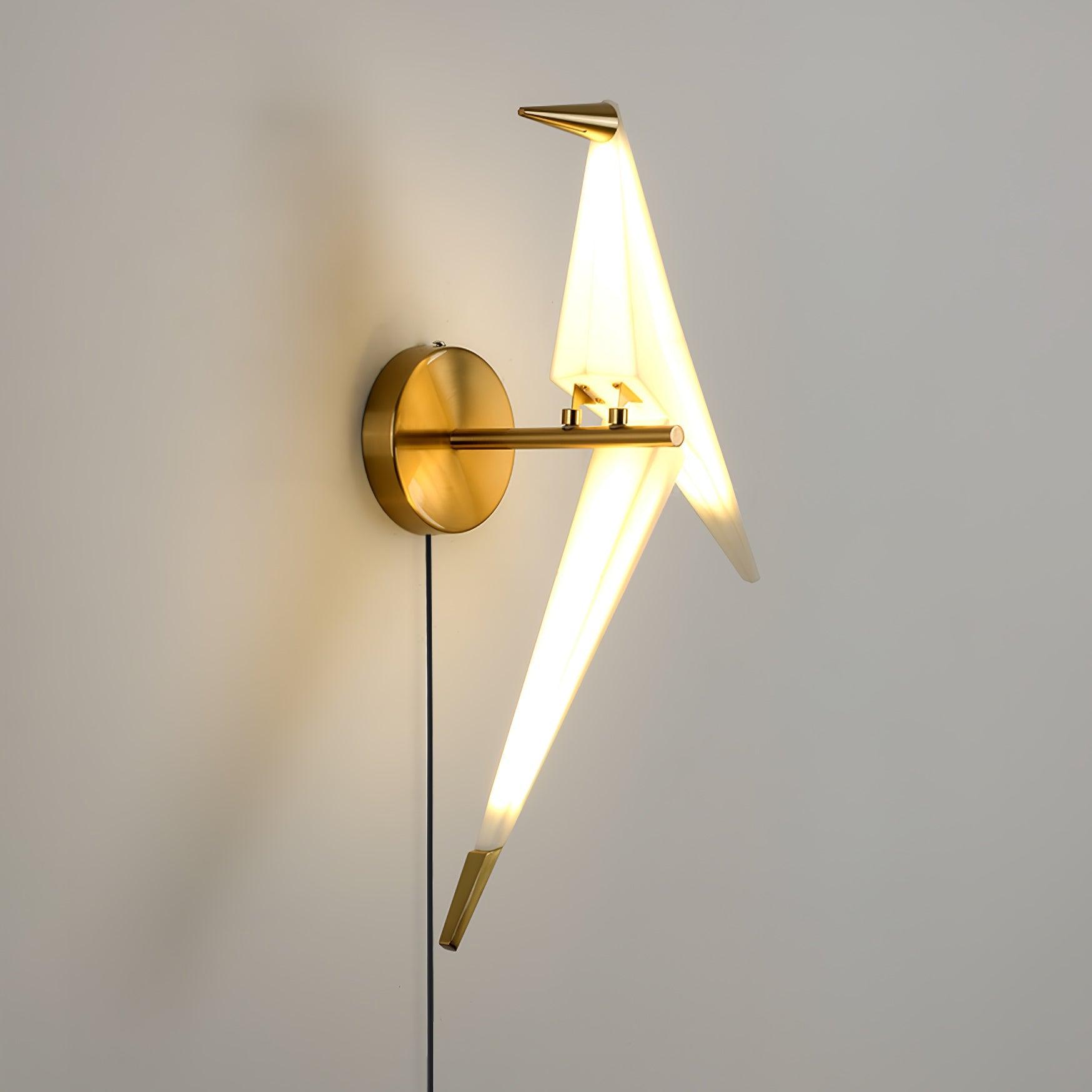 Modern Origami Bird Plug In Wall Sconce Set of 2 Gold and White Adjustable Sconce