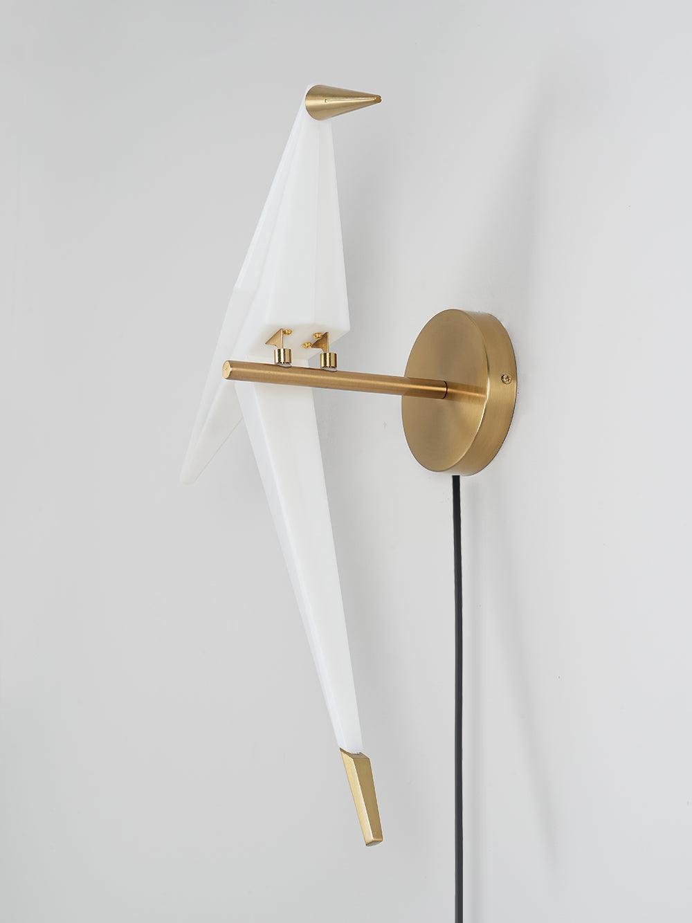 Modern Origami Bird Plug In Wall Sconce Set of 2 Gold and White Adjustable Sconce