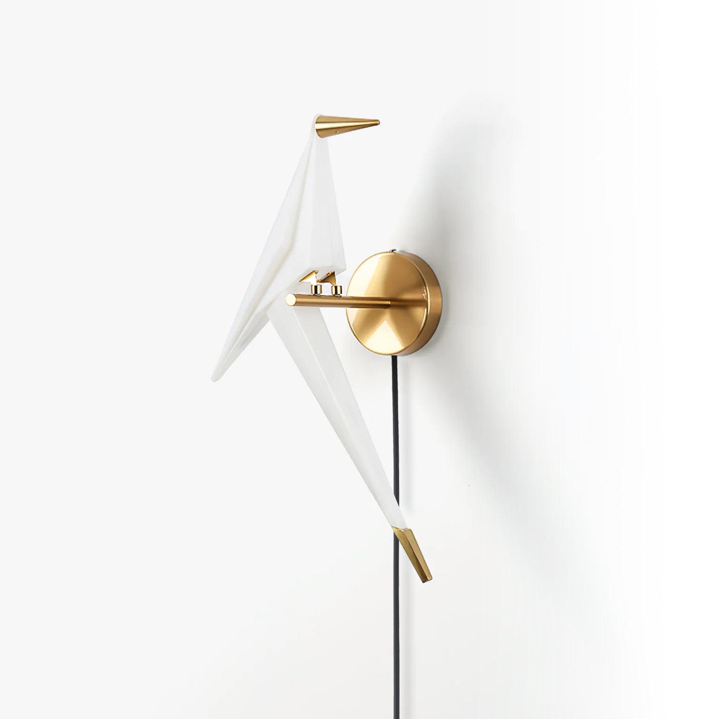 Modern Origami Bird Plug In Wall Sconce Set of 2 Gold and White Adjustable Sconce