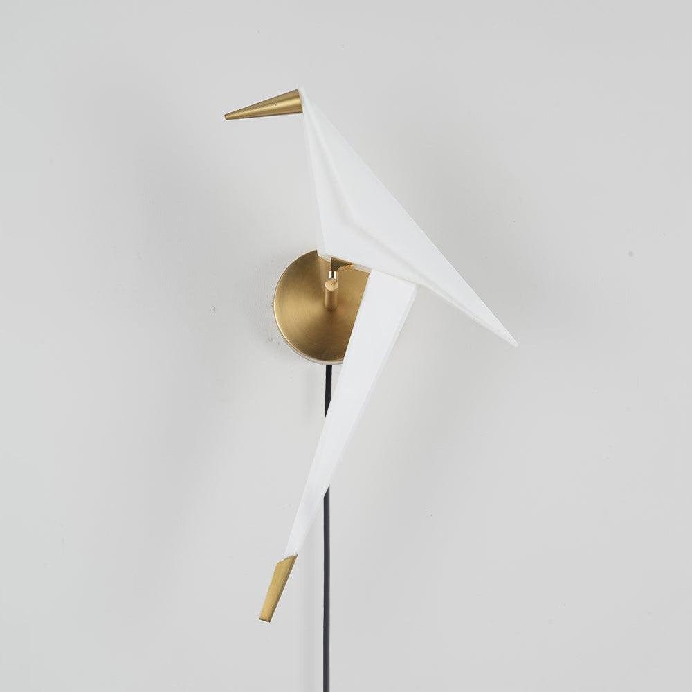 Modern Origami Bird Plug In Wall Sconce Set of 2 Gold and White Adjustable Sconce