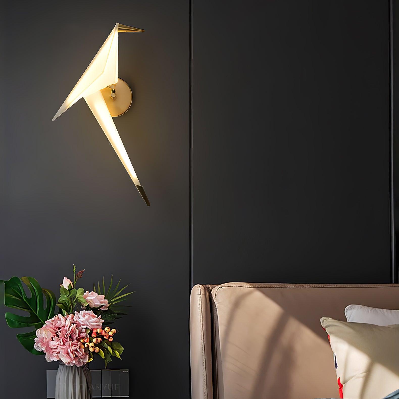 Modern Origami Bird Plug In Wall Sconce Set of 2 Gold and White Adjustable Sconce