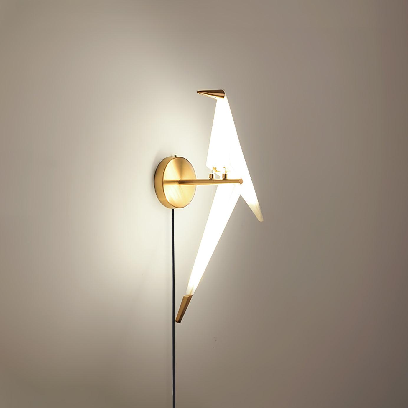 Modern Origami Bird Plug In Wall Sconce Set of 2 Gold and White Adjustable Sconce