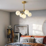 Modern Ornate 30 Inch LED Flush Mount Ceiling Light with Amber and White Glass Globes