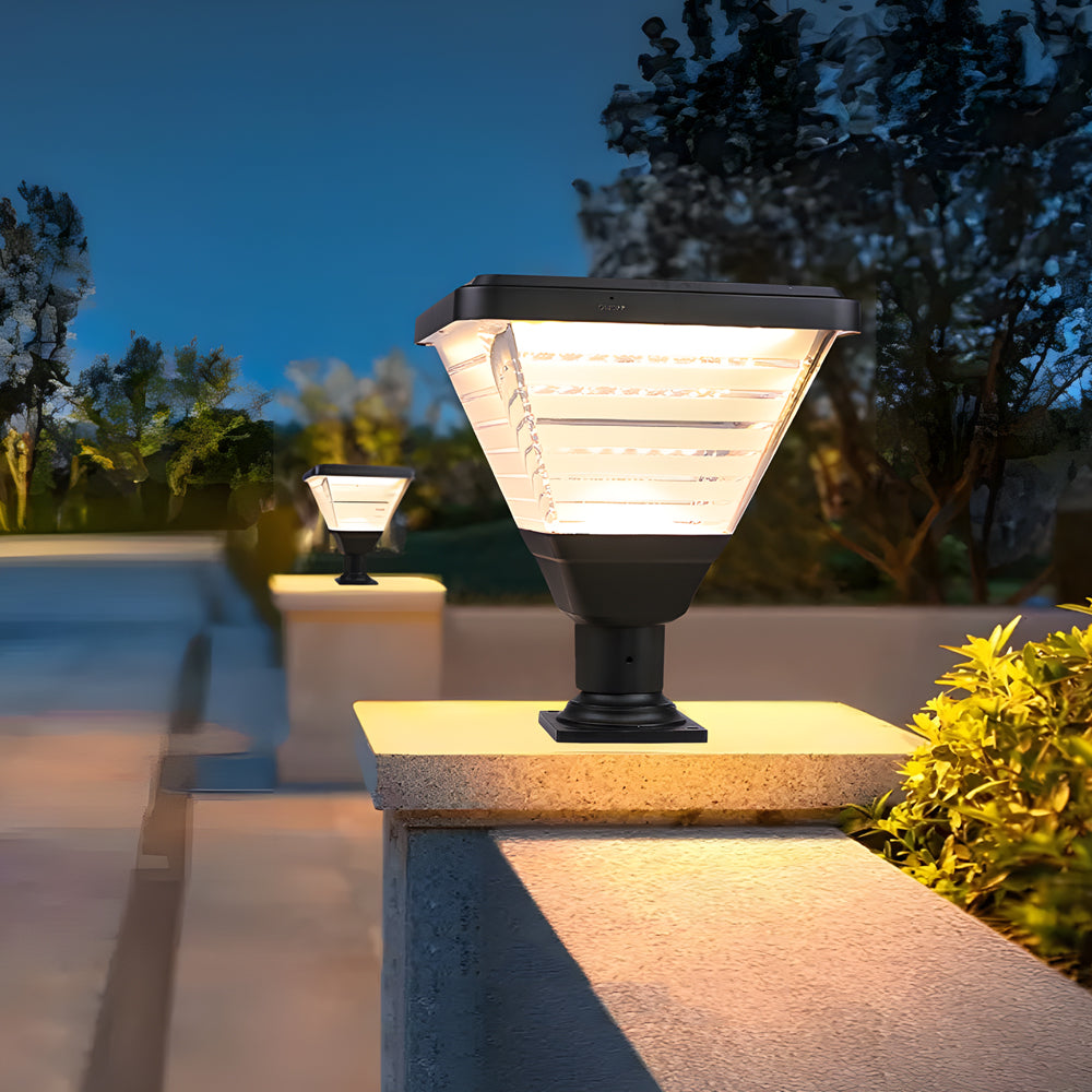 Modern Outdoor Black Square Solar LED Pier Mount Post Light 17.9 Inch Waterproof Pillar Lamp