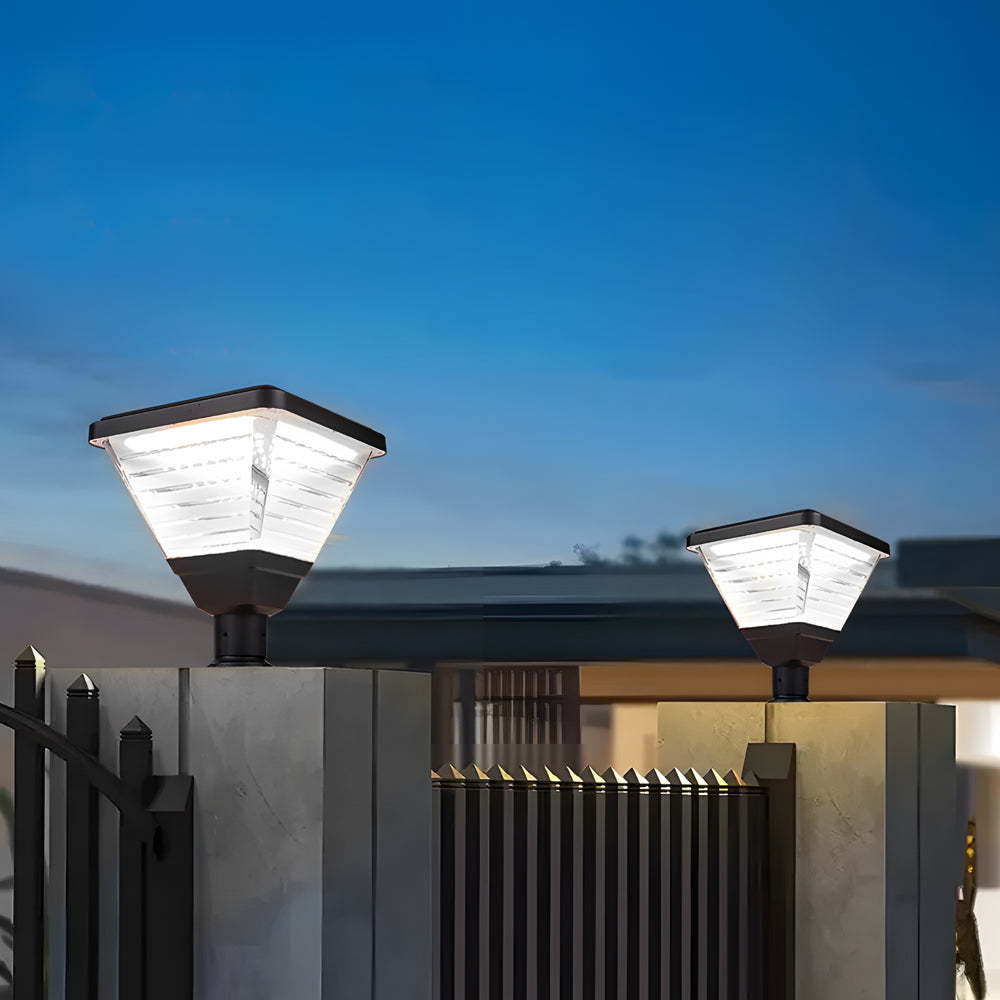Modern Outdoor Black Square Solar LED Pier Mount Post Light 17.9 Inch Waterproof Pillar Lamp