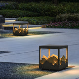 Modern Outdoor LED Landscape Pillar Light Stainless Steel Mountain Pattern Garden Decor Lamp