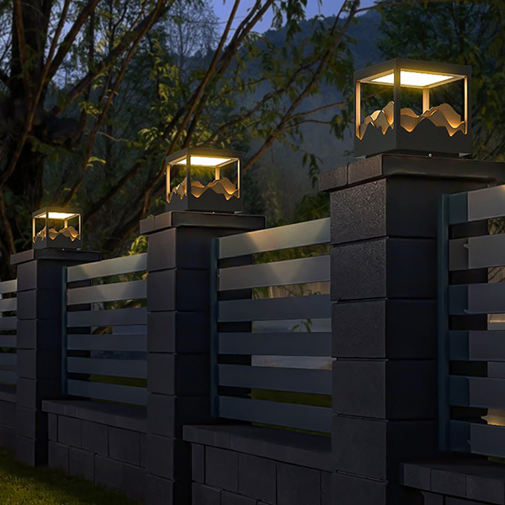 Modern Outdoor LED Landscape Pillar Light Stainless Steel Mountain Pattern Garden Decor Lamp