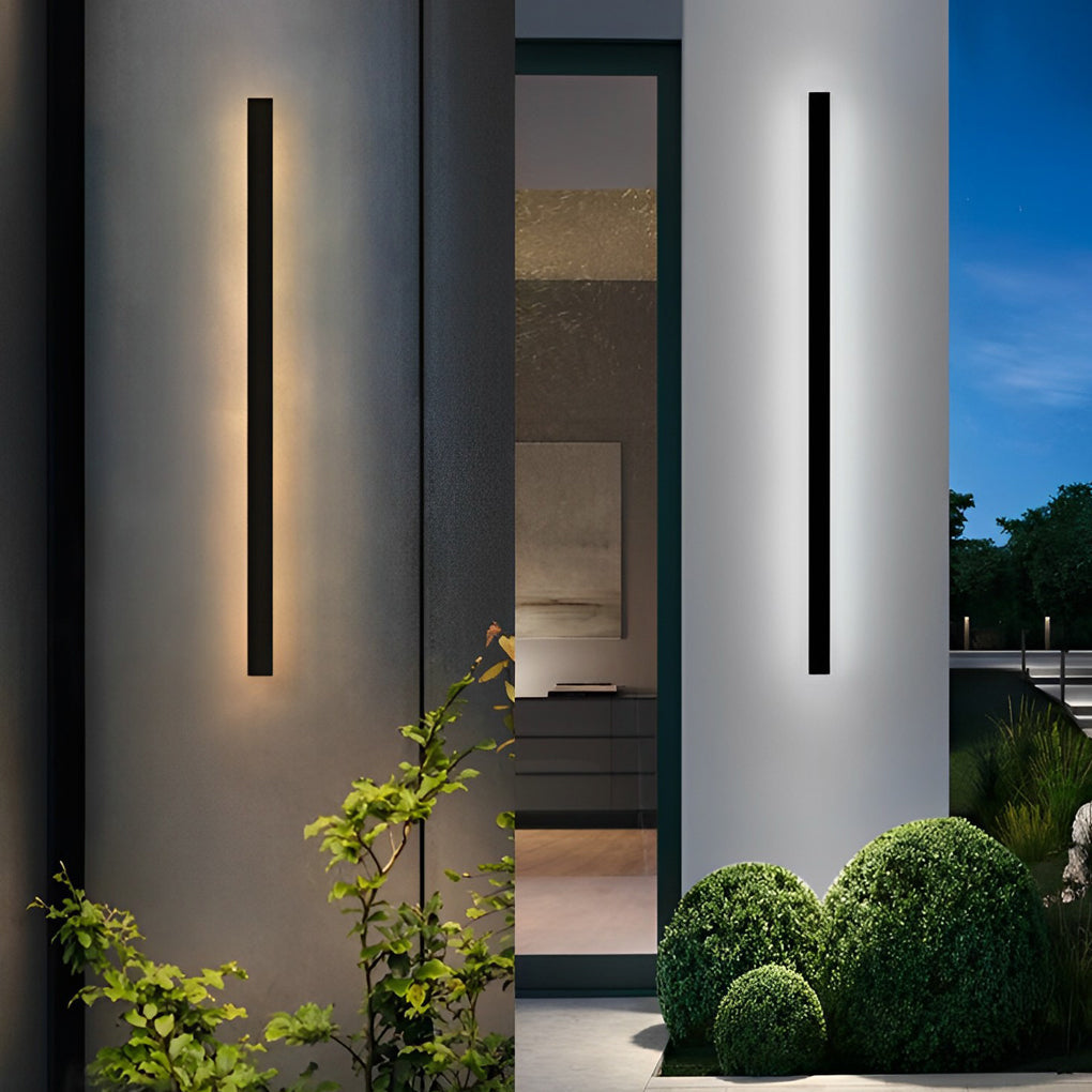 Modern Outdoor Long Strip LED Solar Wall Light Waterproof Black Linear Porch Sconce