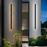 Modern Outdoor Long Strip LED Solar Wall Light Waterproof Black Linear Porch Sconce