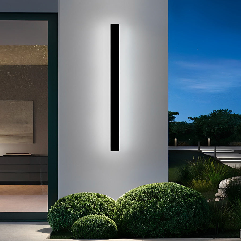 Modern Outdoor Long Strip LED Solar Wall Light Waterproof Black Linear Porch Sconce