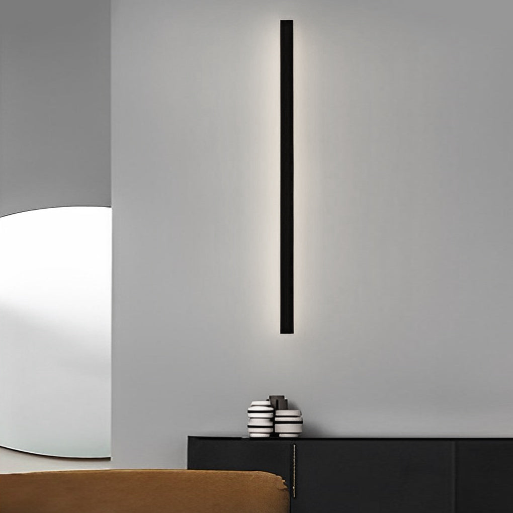 Modern Outdoor Long Strip LED Solar Wall Light Waterproof Black Linear Porch Sconce