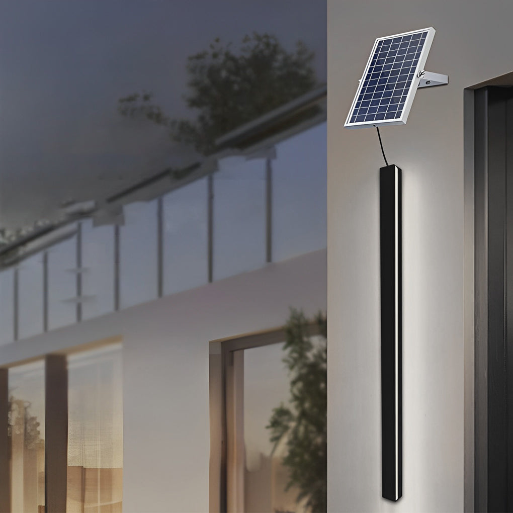 Modern Outdoor Long Strip LED Solar Wall Light Waterproof Black Linear Porch Sconce