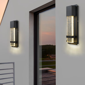 Modern Outdoor Motion Sensor Wall Sconce Waterproof LED Crystal Bubble Glass Porch Light Matte Black