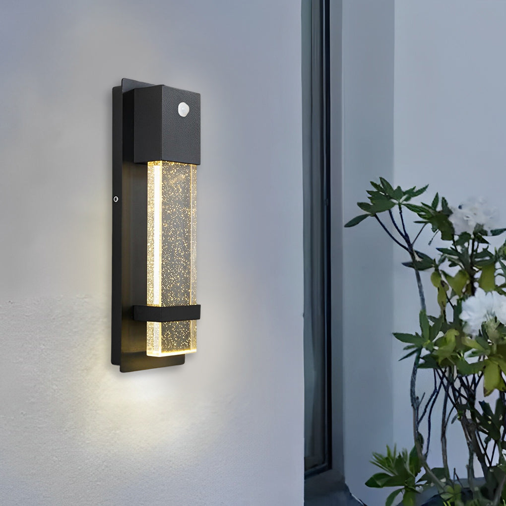 Modern Outdoor Motion Sensor Wall Sconce Waterproof LED Crystal Bubble Glass Porch Light Matte Black