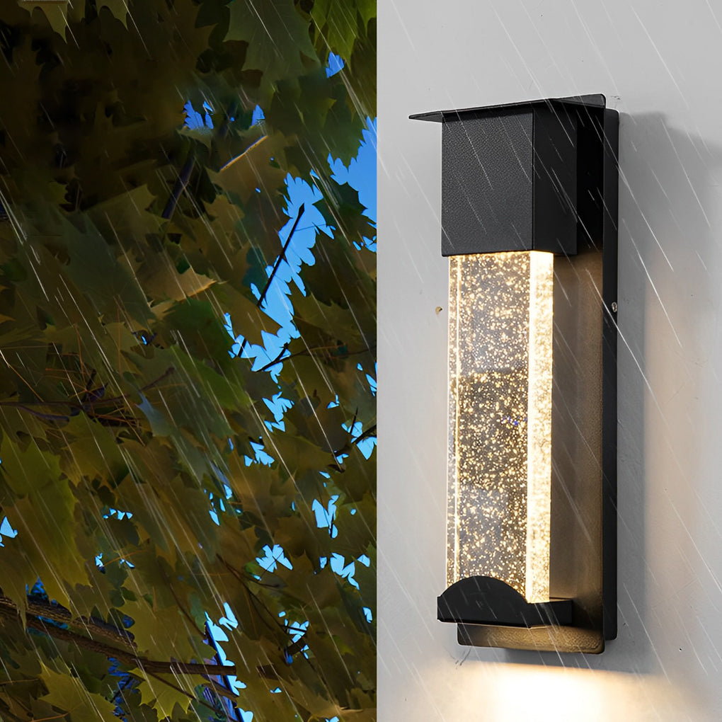 Modern Outdoor Motion Sensor Wall Sconce Waterproof LED Crystal Bubble Glass Porch Light Matte Black