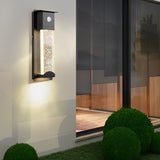 Modern Outdoor Motion Sensor Wall Sconce Waterproof LED Crystal Bubble Glass Porch Light Matte Black